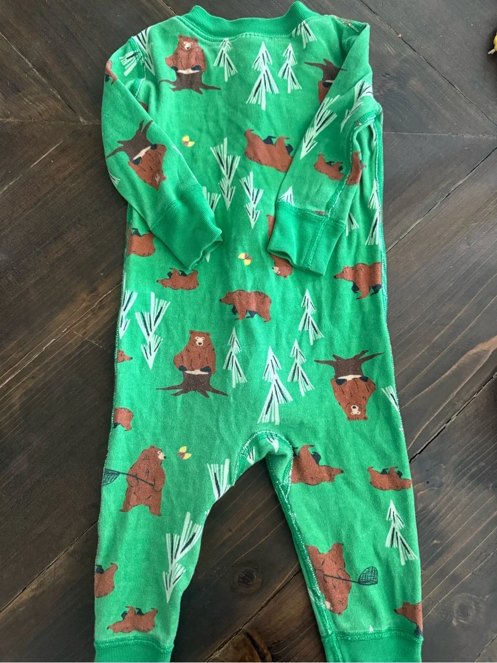 Hanna Andersson Green Bear Organic Cotton Romper 12/18 Month